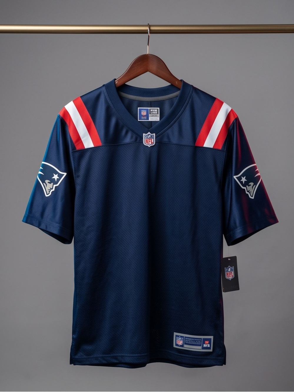 NFL Navy Football Jersey with Red & White Shoulder Stripes - Patriots Style